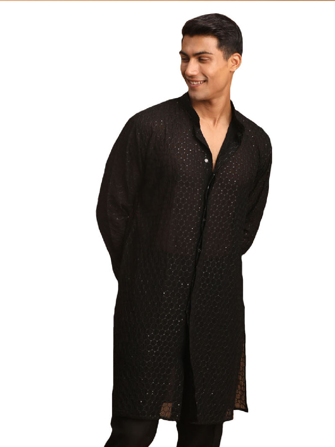 Men's Black Georgette Kurta