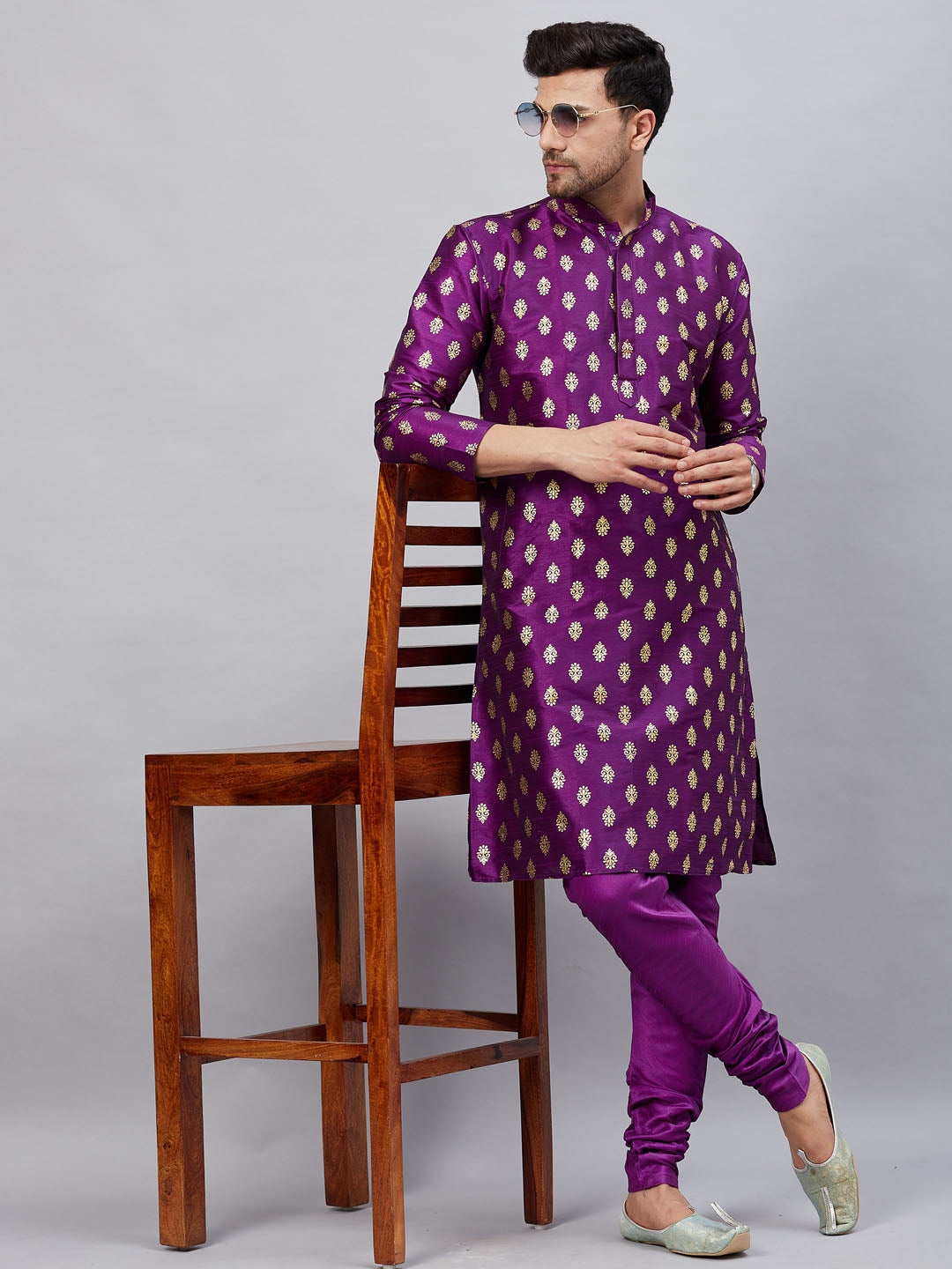 Men's Purple Silk Blend Kurta