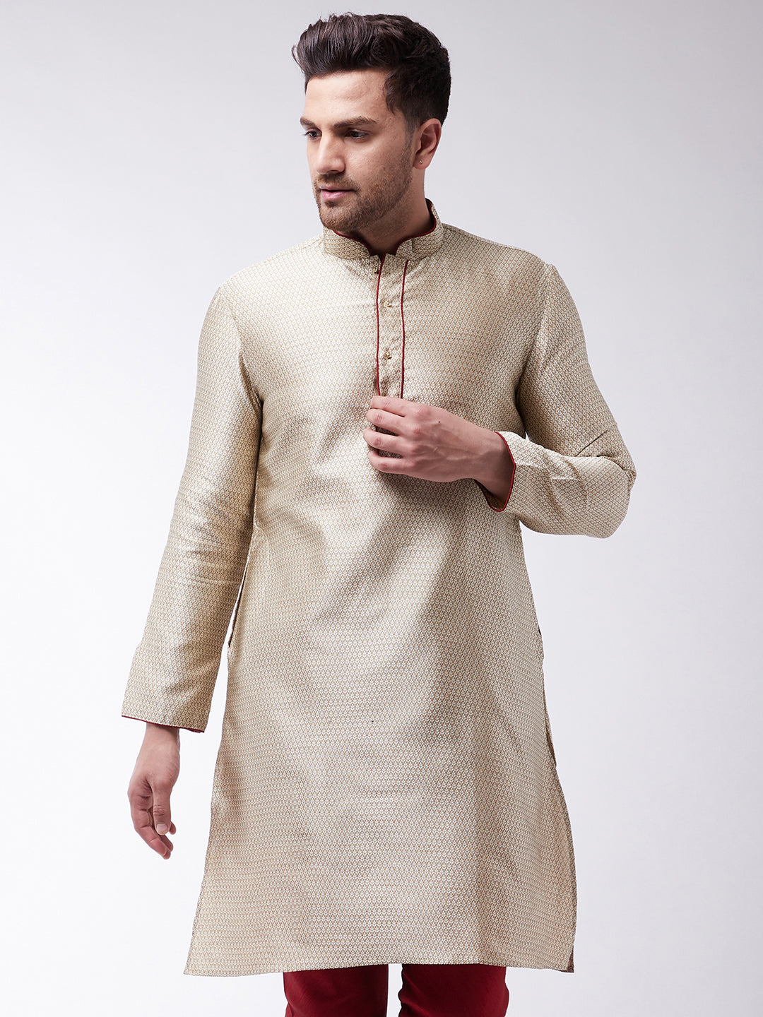 Men's Beige Silk Blend Kurta