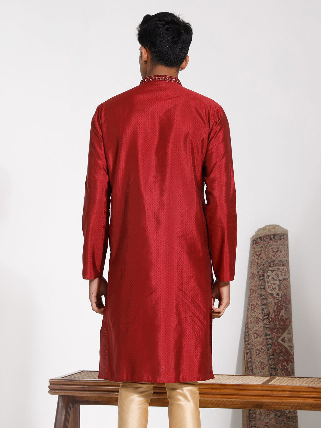 Men's Maroon Silk Blend Kurta