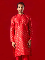 Men's Red Silk Blend Kurta