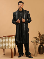 Men's Black Viscose Ethnic Combo Set