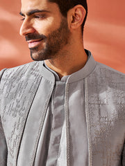 Men's Silver Silk Blend Sherwani Set