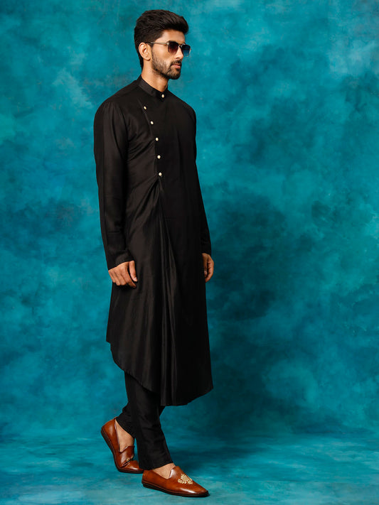 Men's Black Viscose Blend Kurta