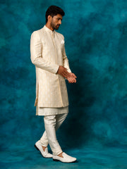 Men's Beige And Cream Viscose Sherwani Set