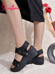 Shoetopia Comfortable  & Sporty Black Sandals For Women & Girls