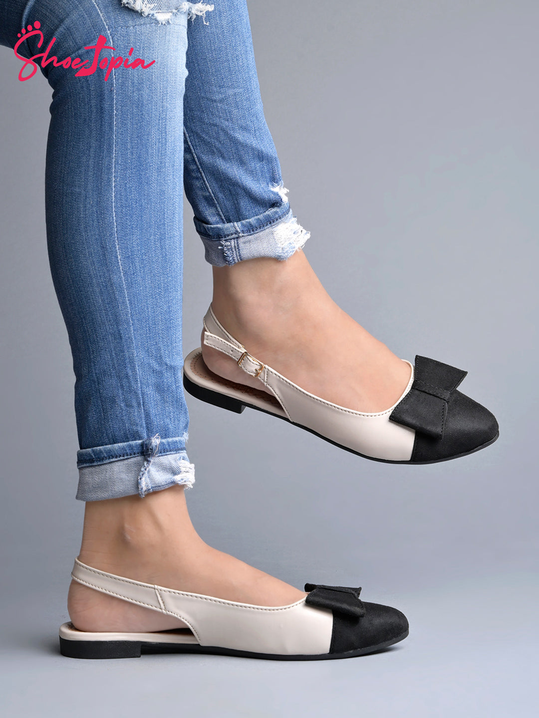 Shoetopia Stylish Uppper Bow Black Flats For Women & Girls