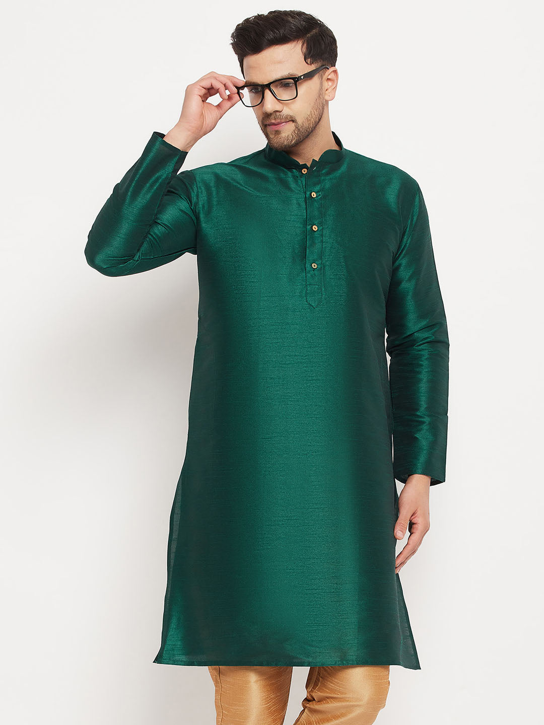 Men's Green Silk Blend Kurta