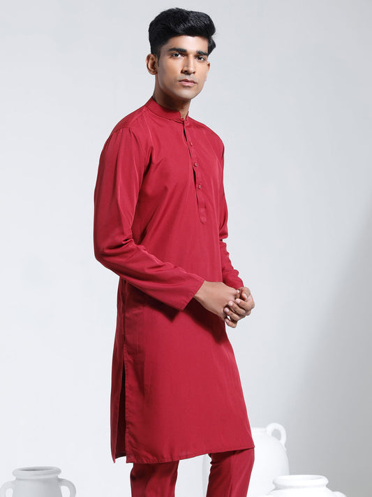 Men's Maroon Crepe Kurta