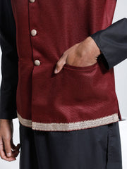 Men's Maroon Jute Nehru Jacket