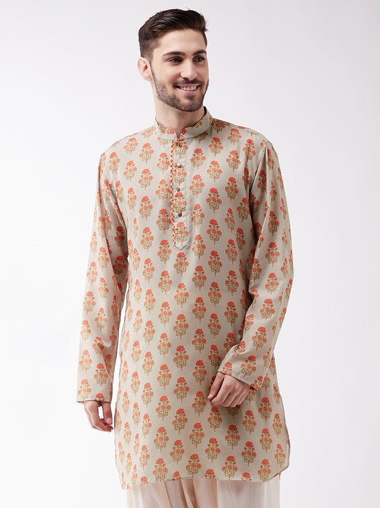 Men's Multicolor-Base-Cream Muslin Kurta