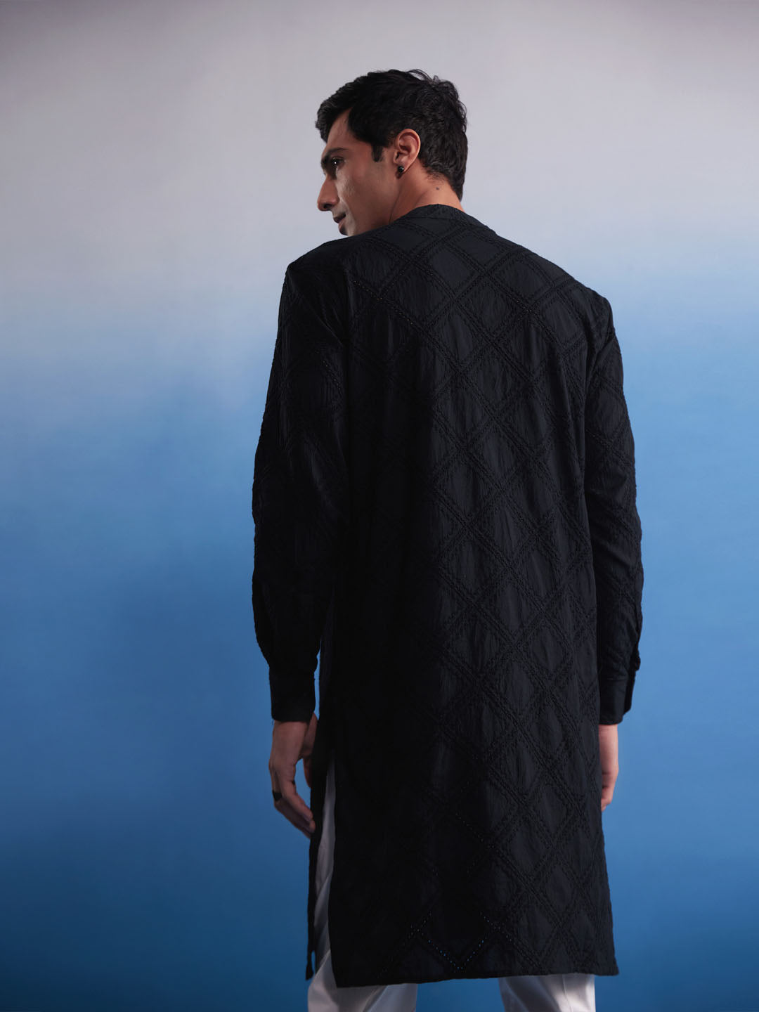 Men's Black Cotton Kurta Pyjama Set