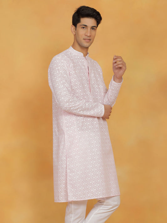 Men's Pink Cotton Kurta