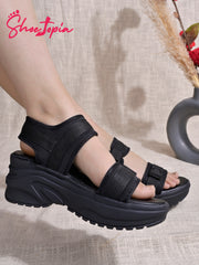 Shoetopia Comfortable  & Sporty Black Sandals For Women & Girls