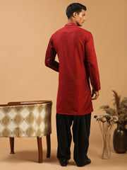 Men's Maroon And Black Viscose Kurta and Patiala Set