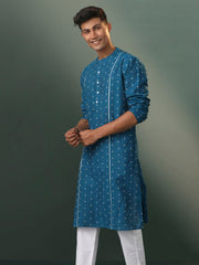 Men's Turquoise Cotton Kurta