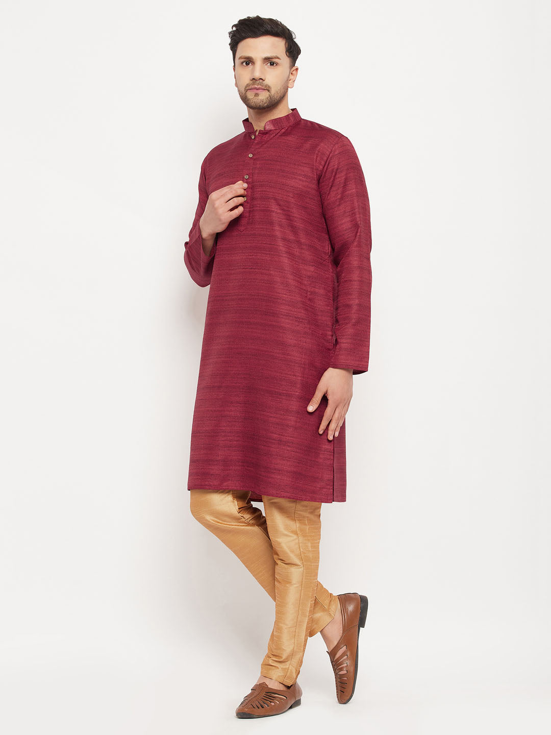 Men's Maroon Silk Blend Kurta