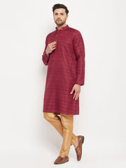 Men's Maroon Silk Blend Kurta