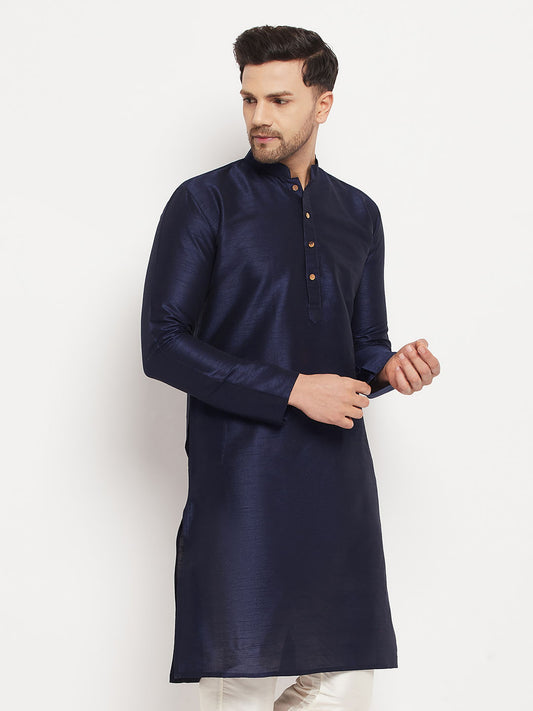 Men's Dark Blue Silk Blend Kurta