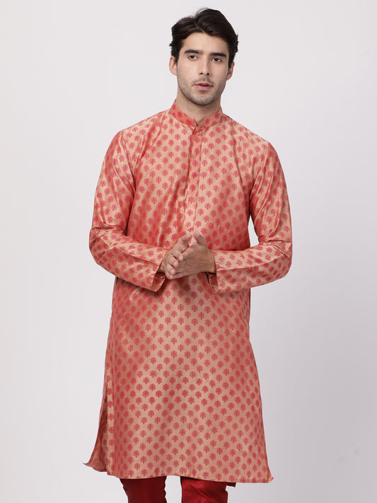 Men Pink Cotton Blend Kurta