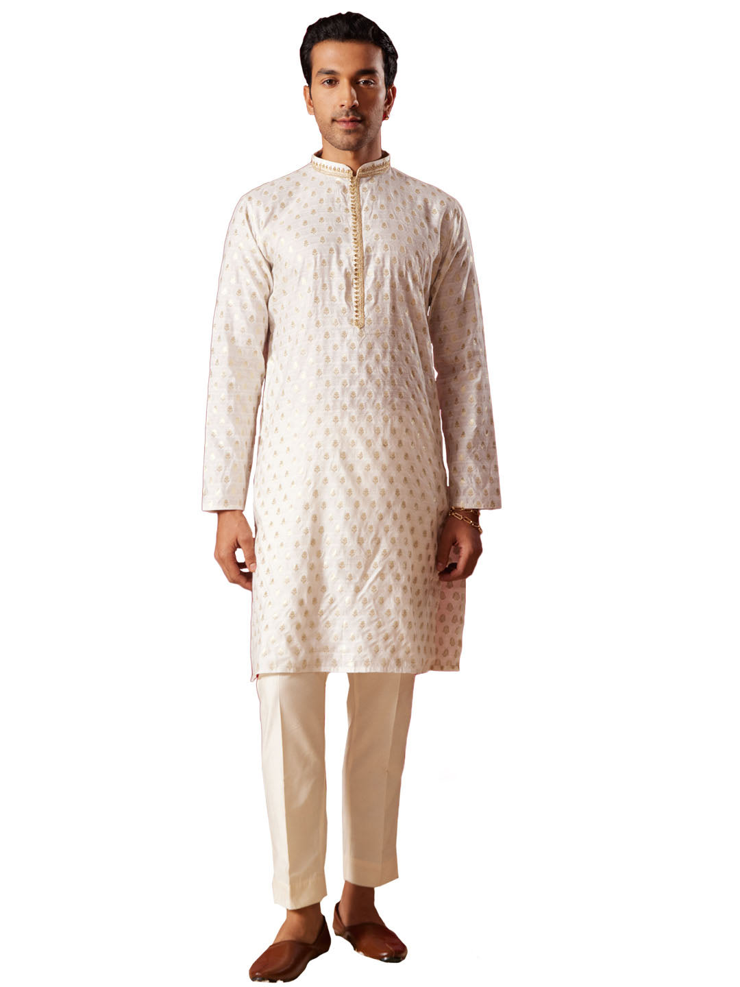 Men's Cream Silk Blend Kurta Pyjama Set