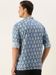 Men's Blue Cotton Ethnic Shirt