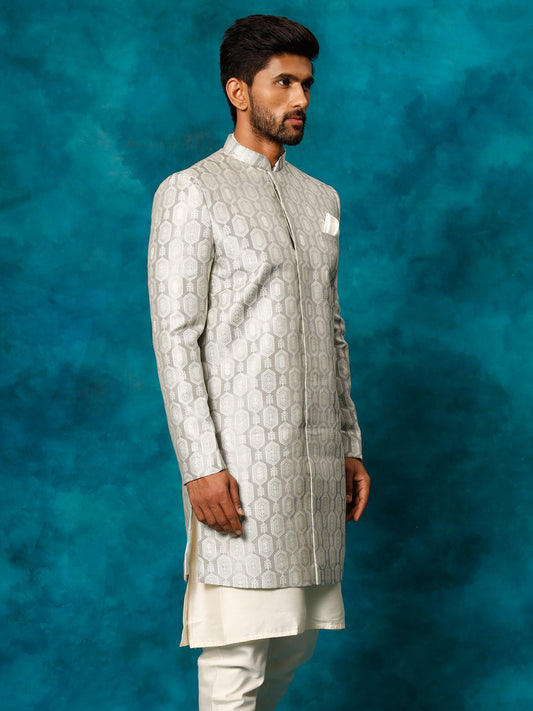 Men's Grey Silk Blend Sherwani Only Top