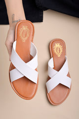 Shoetopia Embellished Cross Strap White Flats For Women