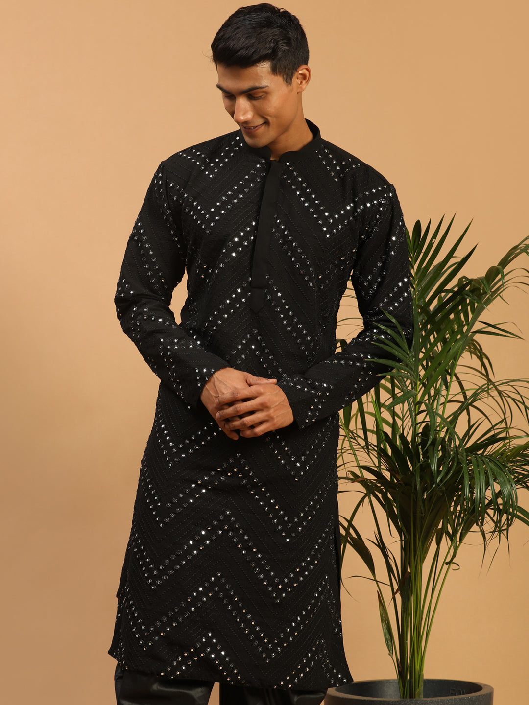 Men's Black Georgette Kurta