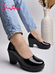 Shoetopia Solid Black Pumps For Women & Girls