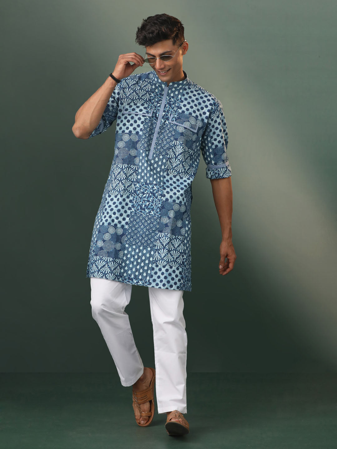 Men's Blue Cotton Kurta