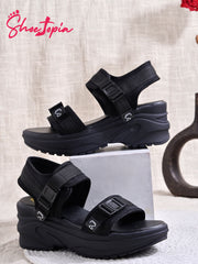 Shoetopia Comfortable  & Sporty Black Sandals For Women & Girls