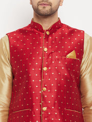 Men's Maroon Silk Blend Nehru Jacket