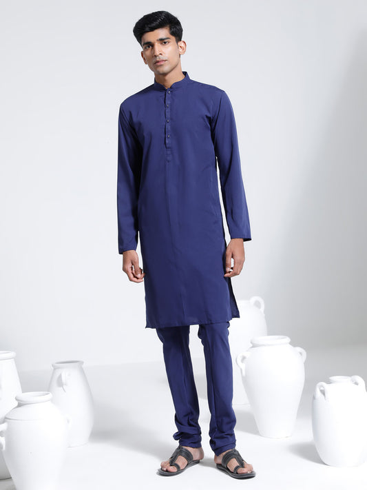 Men's Navy Blue Crepe Kurta And Pyjama