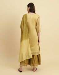 striped chanderi kurta with sharara and ombre dupatta