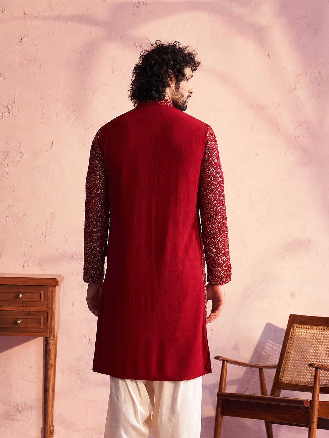 Men's Maroon Georgette Kurta