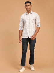 Men's Blue And White Cotton Ethnic Shirt