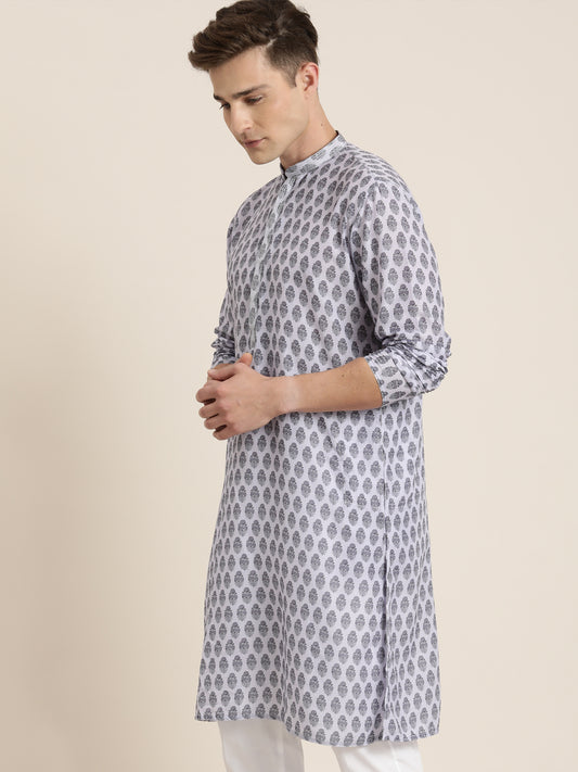 Men's Grey Cotton Blend Kurta