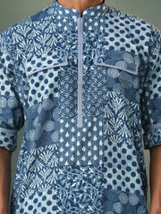 Men's Blue Cotton Kurta