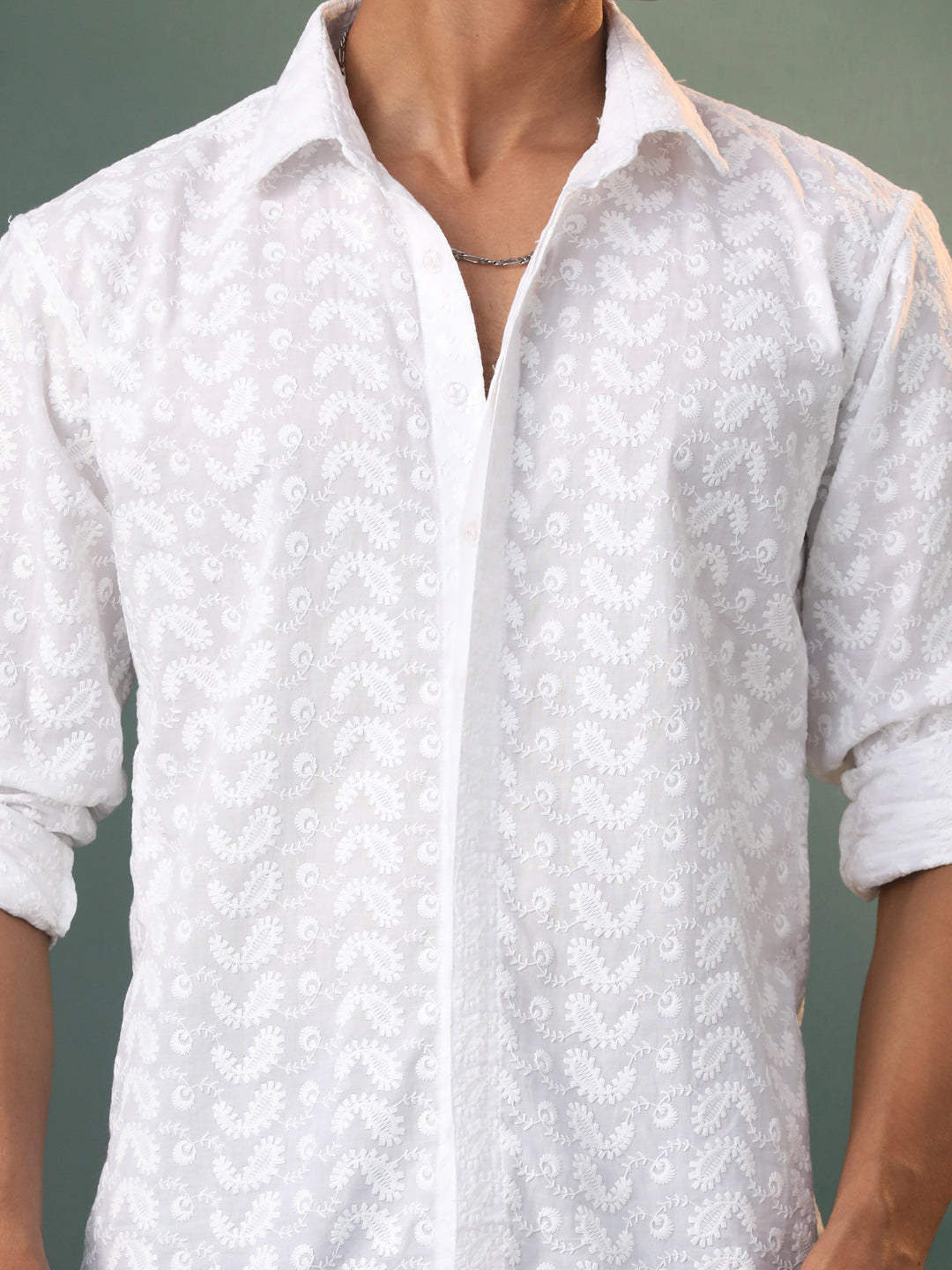 Men's White Cotton Ethnic Shirt