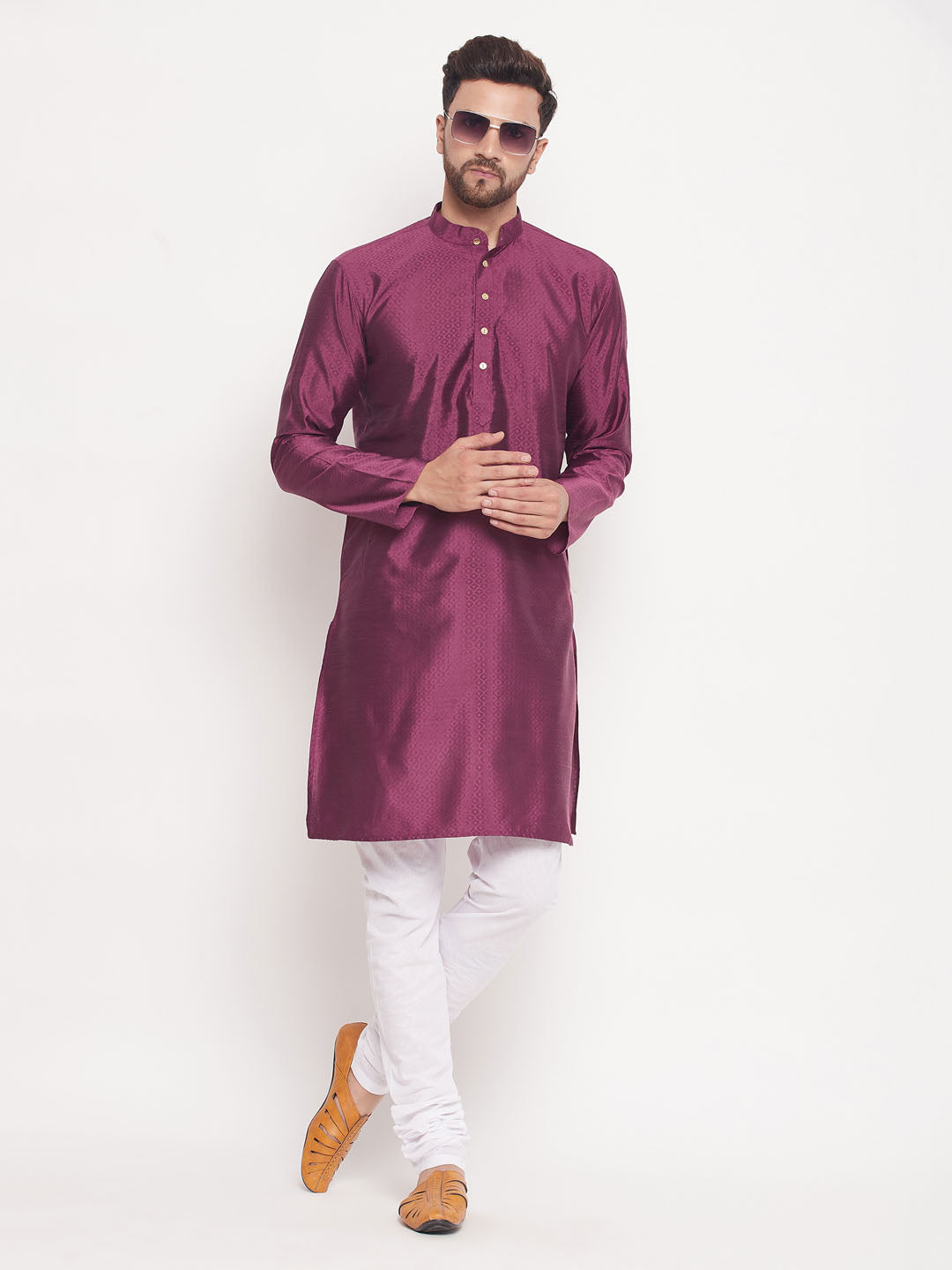 Men Purple Silk Blend Kurta