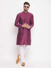 Men Purple Silk Blend Kurta