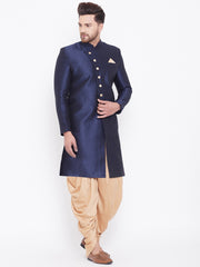 Men's Navy Blue Silk Blend Sherwani Only Top