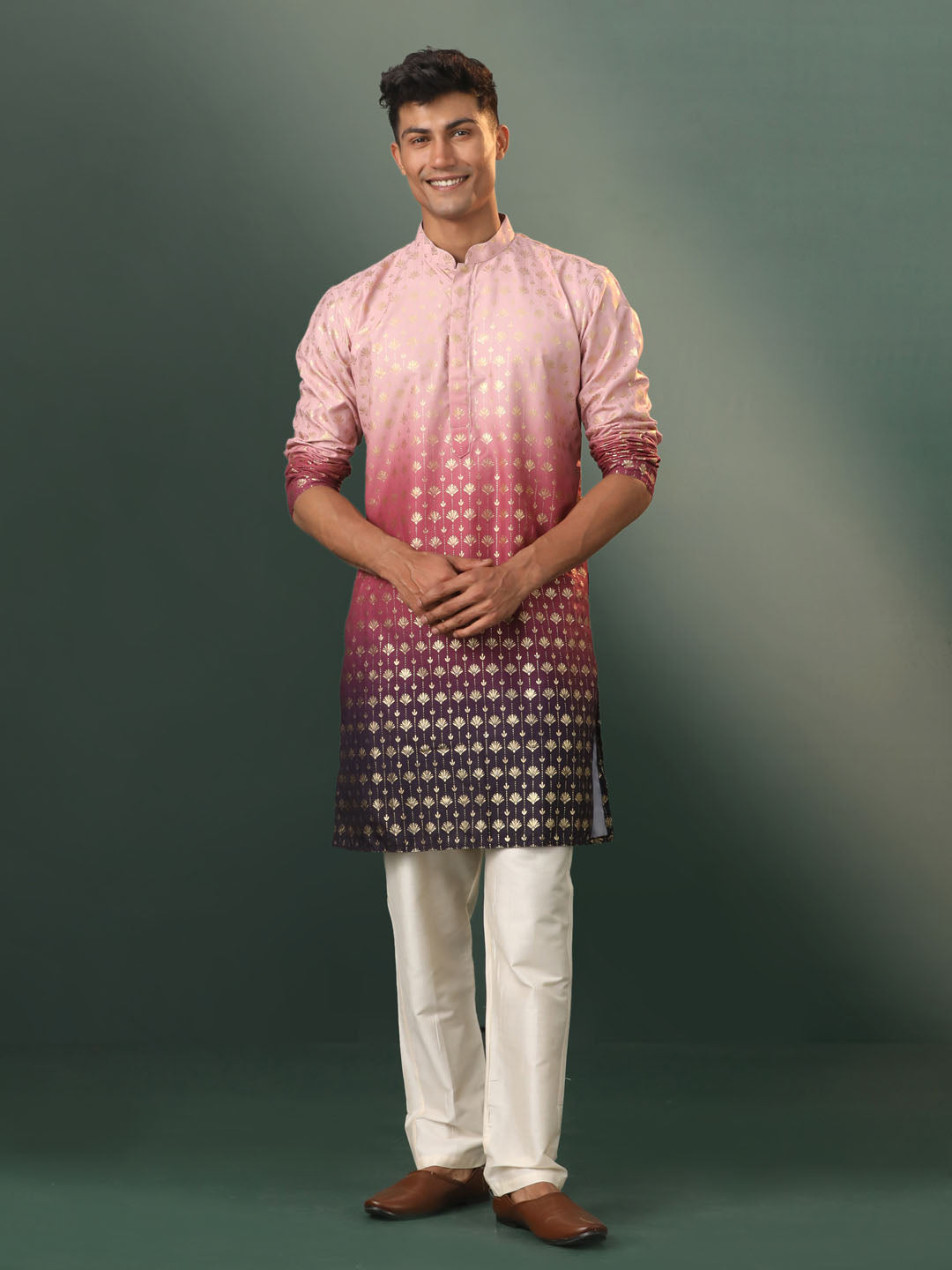 Men's Purple Rayon Kurta Pyjama Set