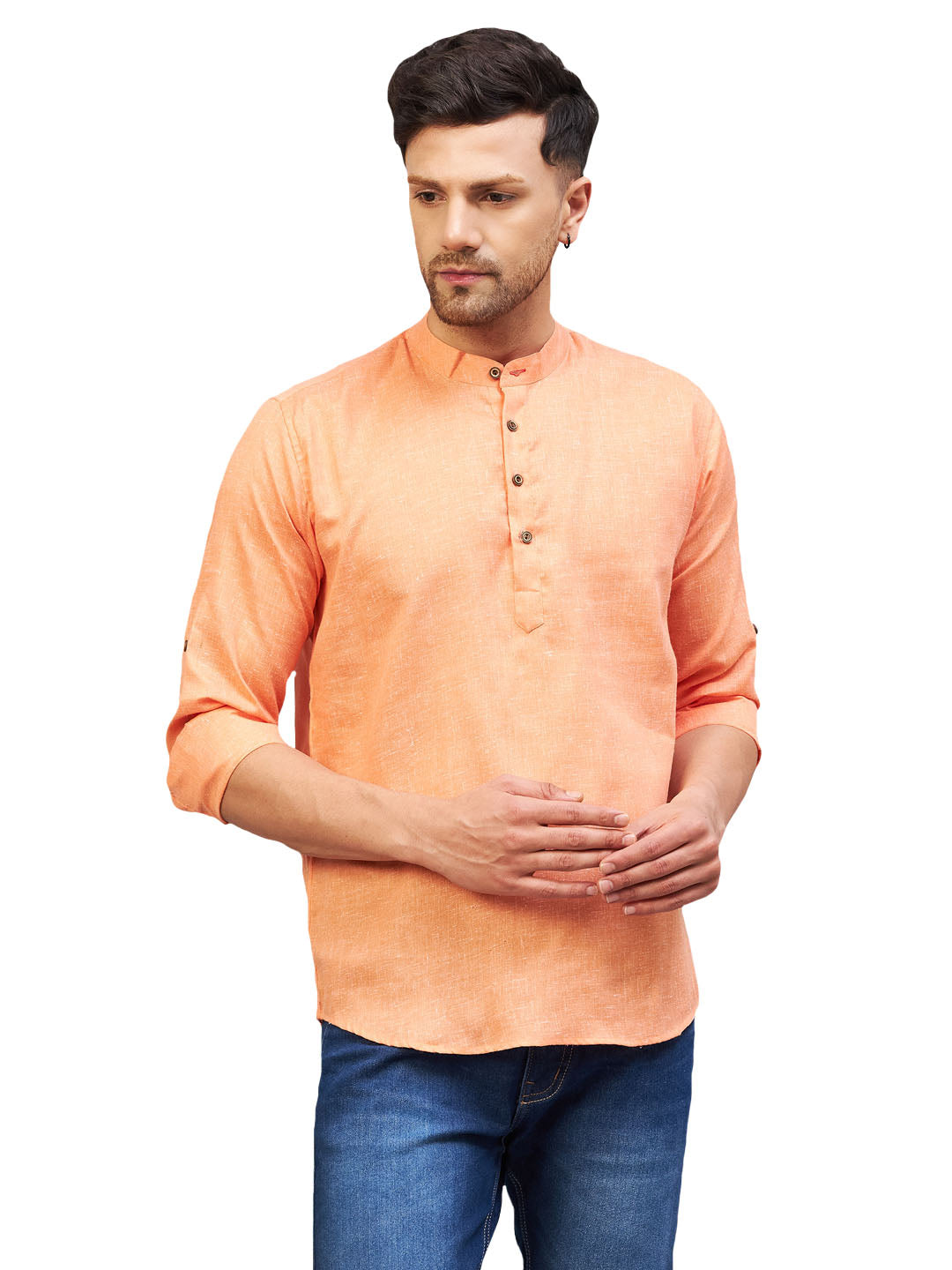 Men's Orange Cotton Blend Kurta