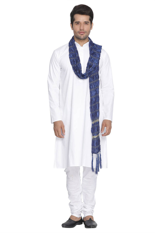 Men's White Cotton Blend Kurta, Pyjama & Dupatta Set