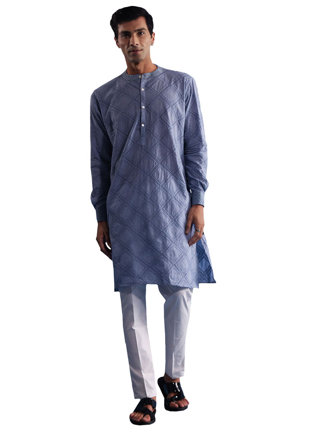 Men's Aqua Cotton Kurta Pyjama Set