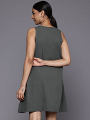 Varanga Women Grey Pocket Deailted A-Line Dress