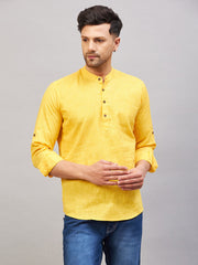 Men's Yellow Cotton Blend Kurta