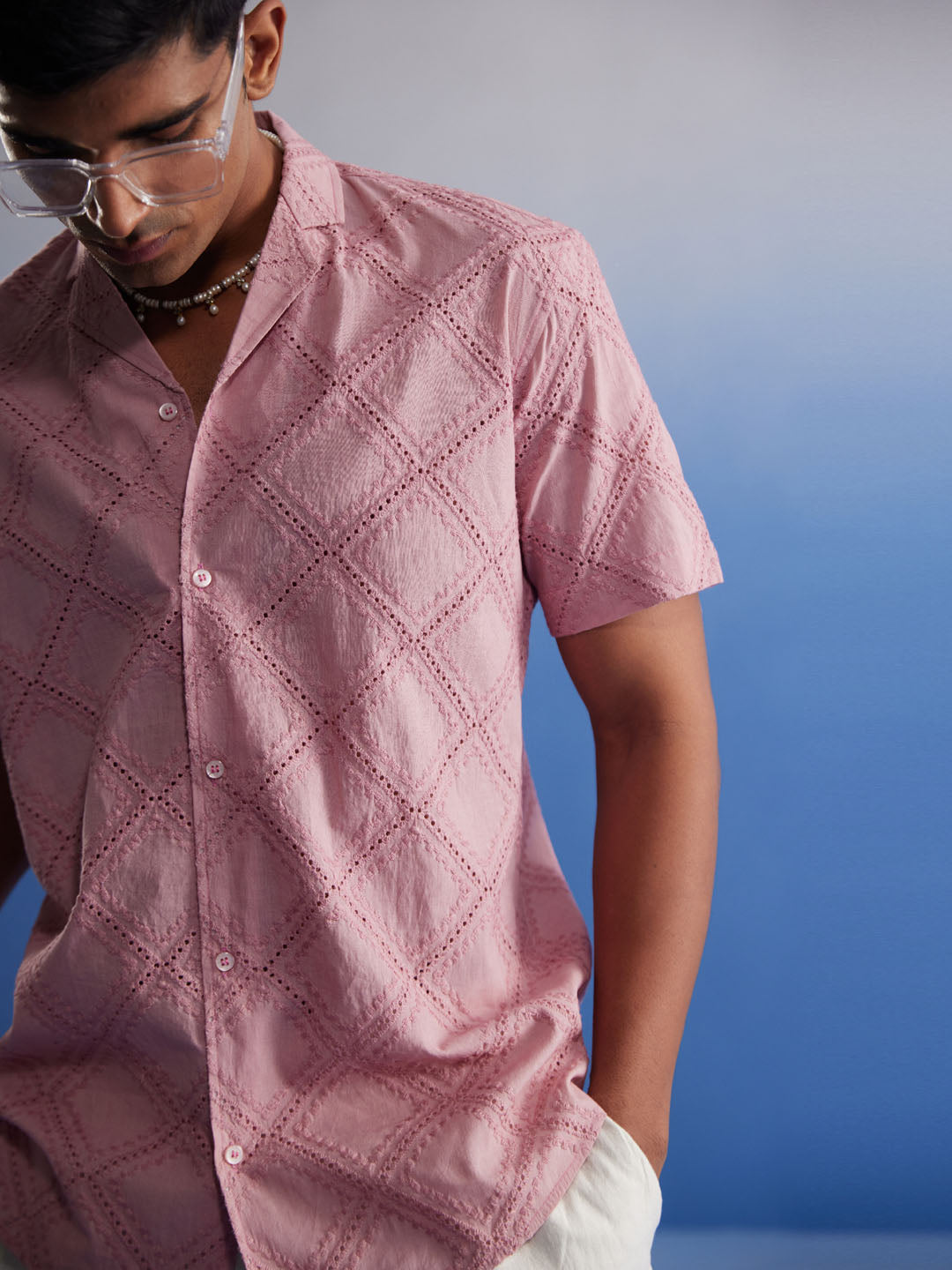 Men's Pink Cotton Ethnic Shirt